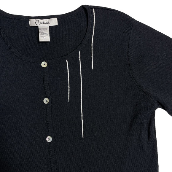 Carducci Knit Cardigan Black with Ivory Accent Size Small - Picture 7 of 10
